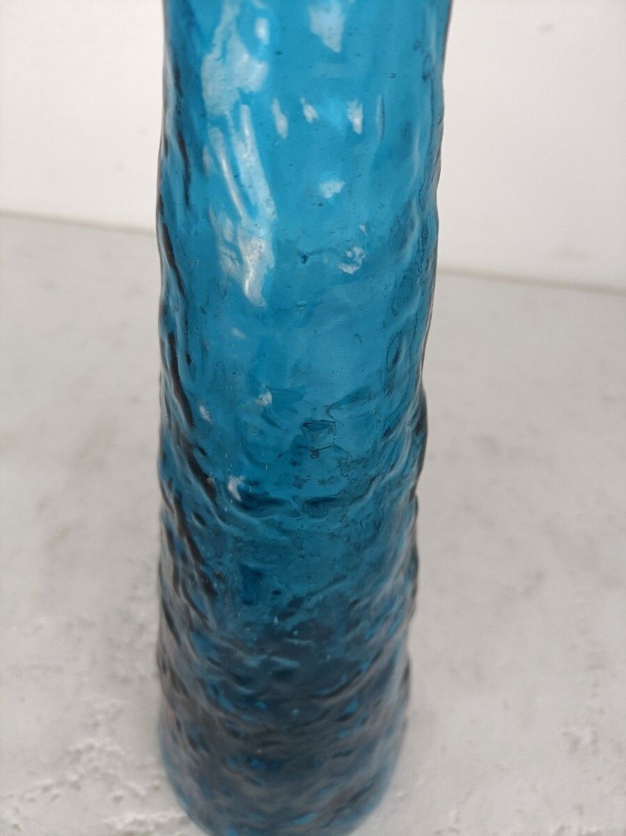 Vintage Retro Art Glass Genie Bottle Vase  Blue Empoli  Italy Italian Retro Pop photo Home Decor