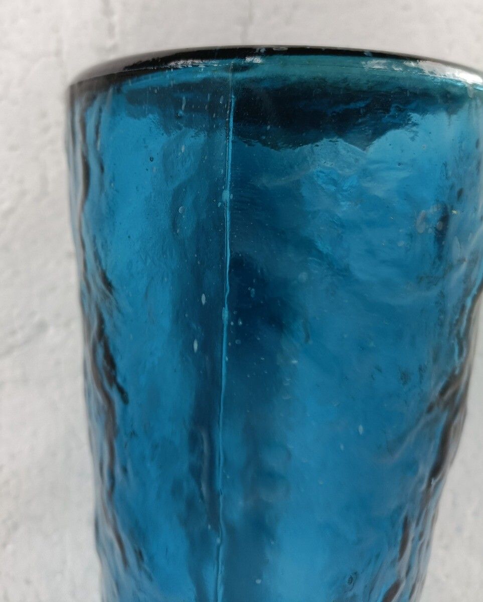 photo furniture Vintage Retro Art Glass Genie Bottle Vase  Blue Empoli  Italy Italian Retro Pop