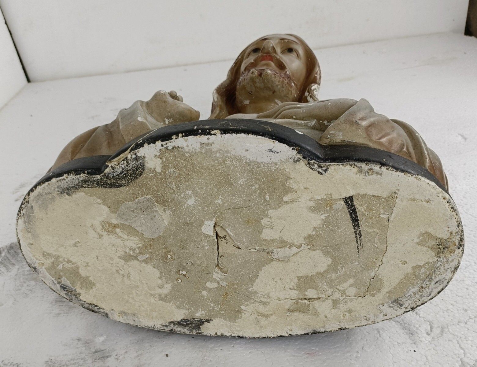 photo for sale Antique Plaster French Bust Jesus Christ Statue Sacred Heart Art Deco Polychrome
