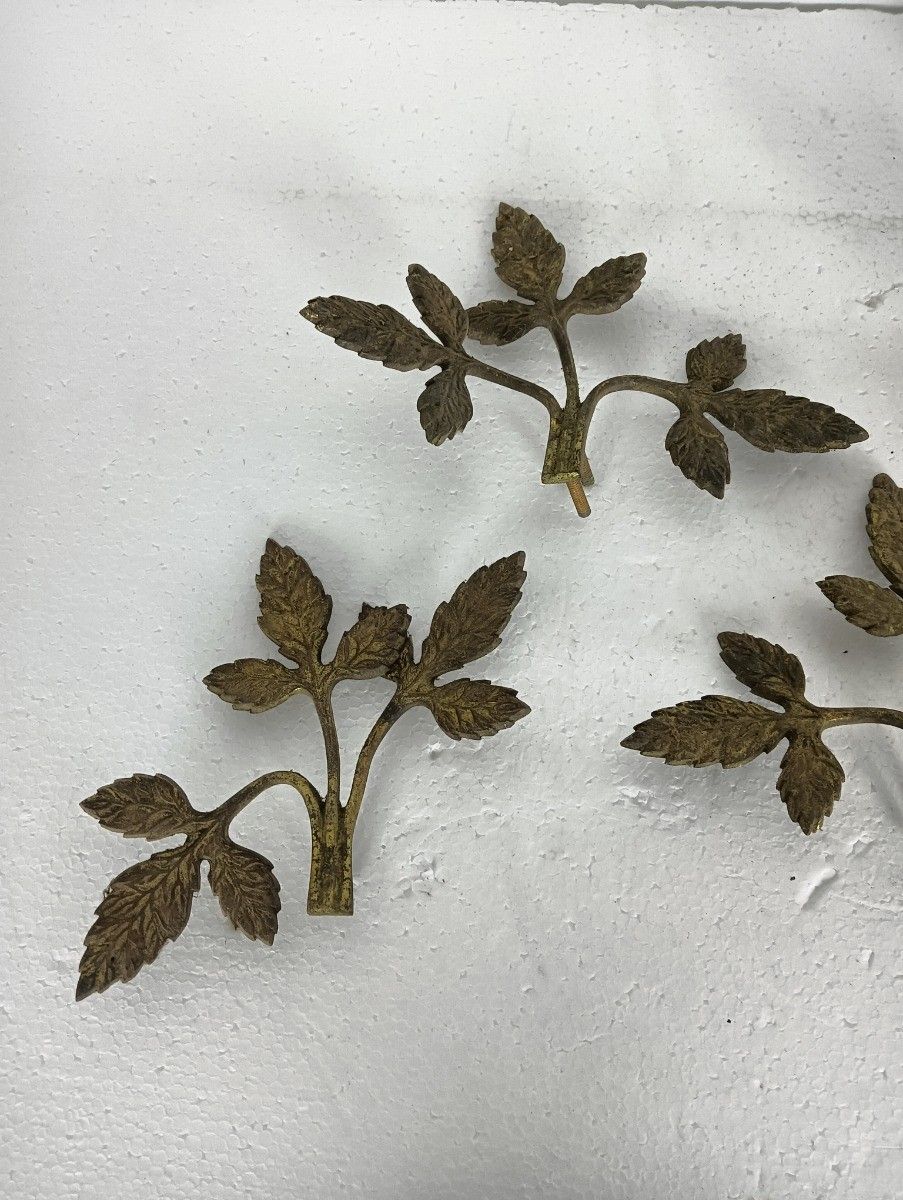 Set Of 5 Antique Brass Trims Leafs Ornate Reclaimed Architectural Salvaged photo for sale