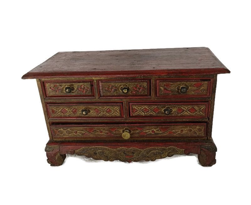 Antique 1700s Chest Of Drawers Cabinet Small Gorgeous Carved Wood Ornate Wow