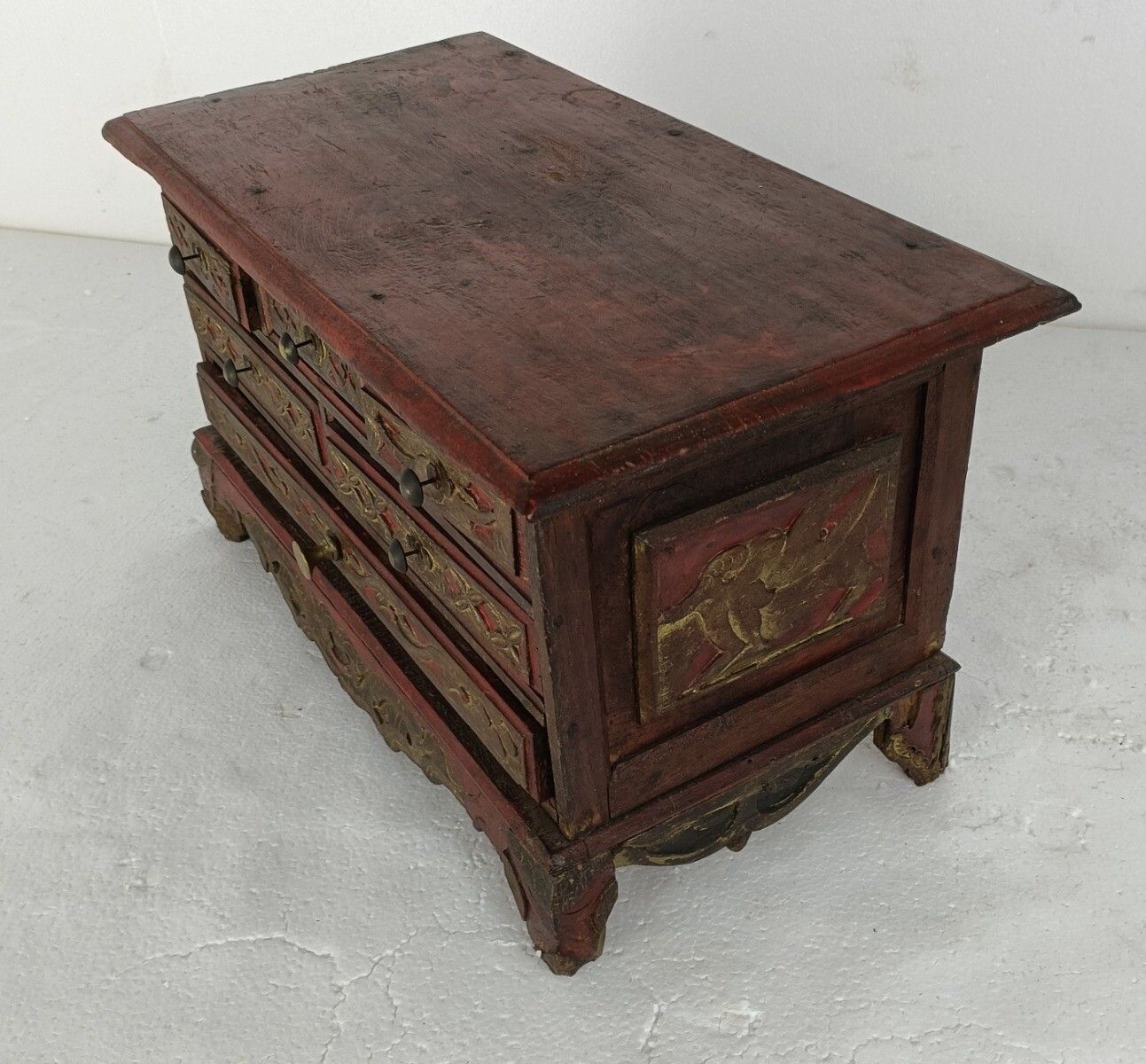 Antique 1700s Chest Of Drawers Cabinet Small Gorgeous Carved Wood Ornate Wow photo vintage