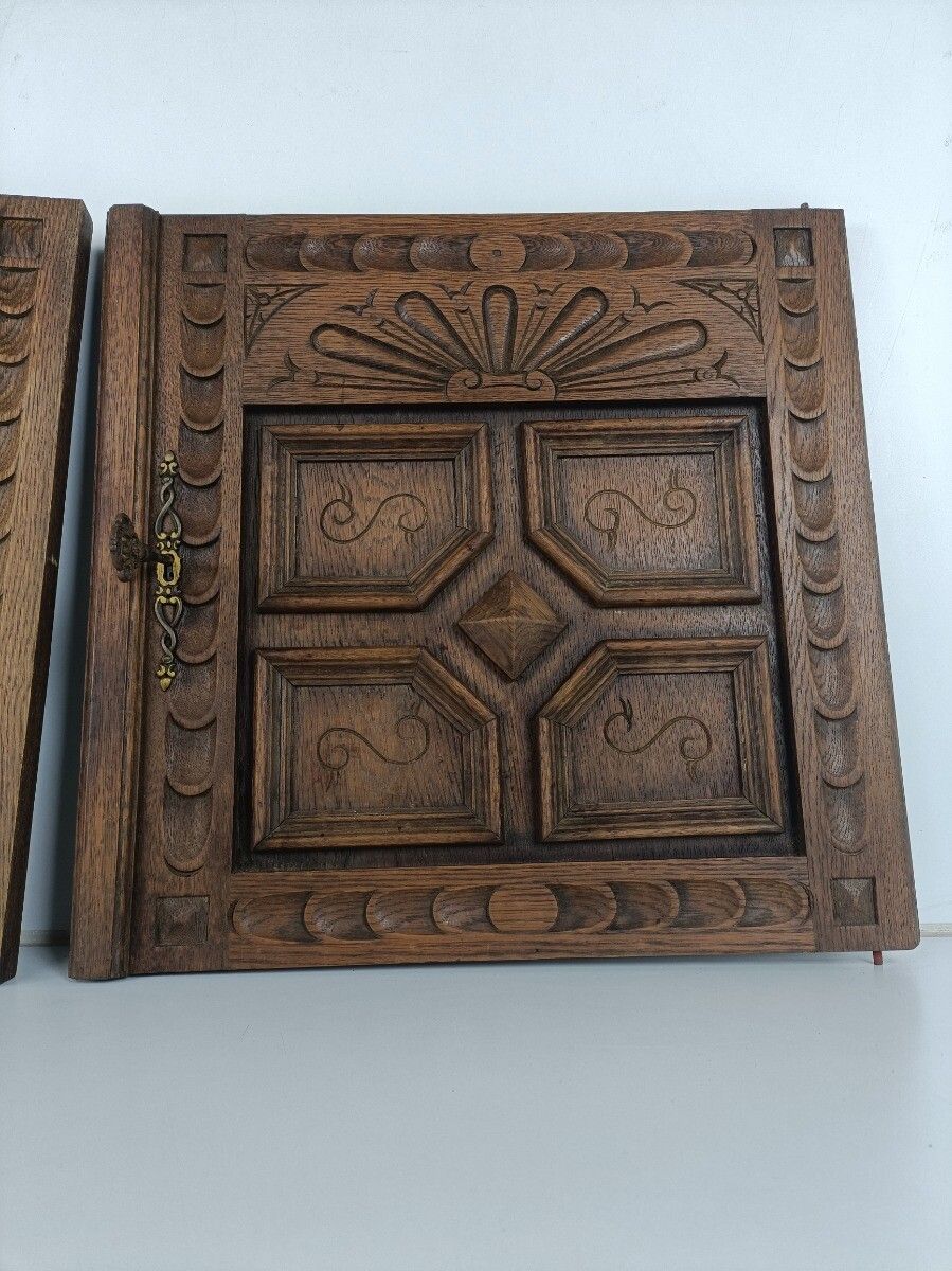Pair Antique Hand Carved Wood  Door Panels Reclaimed Architectural  Salvaged 19t photo 283.0