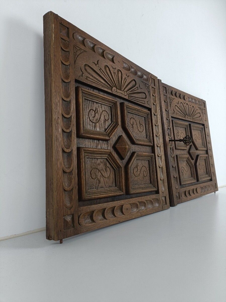 Pair Antique Hand Carved Wood  Door Panels Reclaimed Architectural  Salvaged 19t photo vinterior