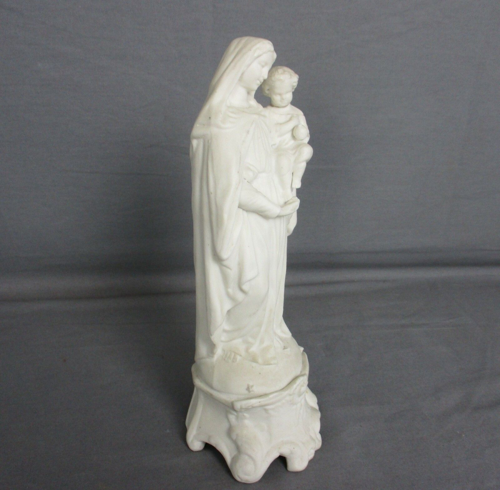 French Antique 1900 Bisque Statue Virgin Mary Our Lady Madonna Infant Jesus 9.8" photo 204.0