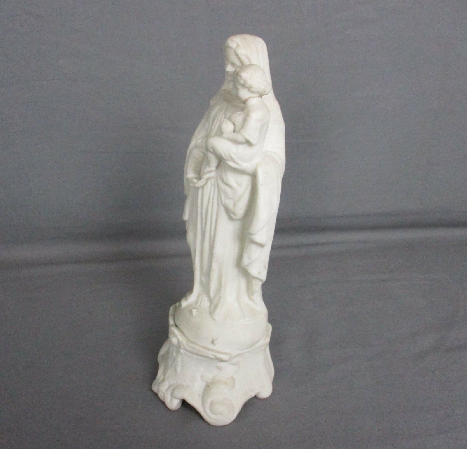 French Antique 1900 Bisque Statue Virgin Mary Our Lady Madonna Infant Jesus 9.8" photo vinterior