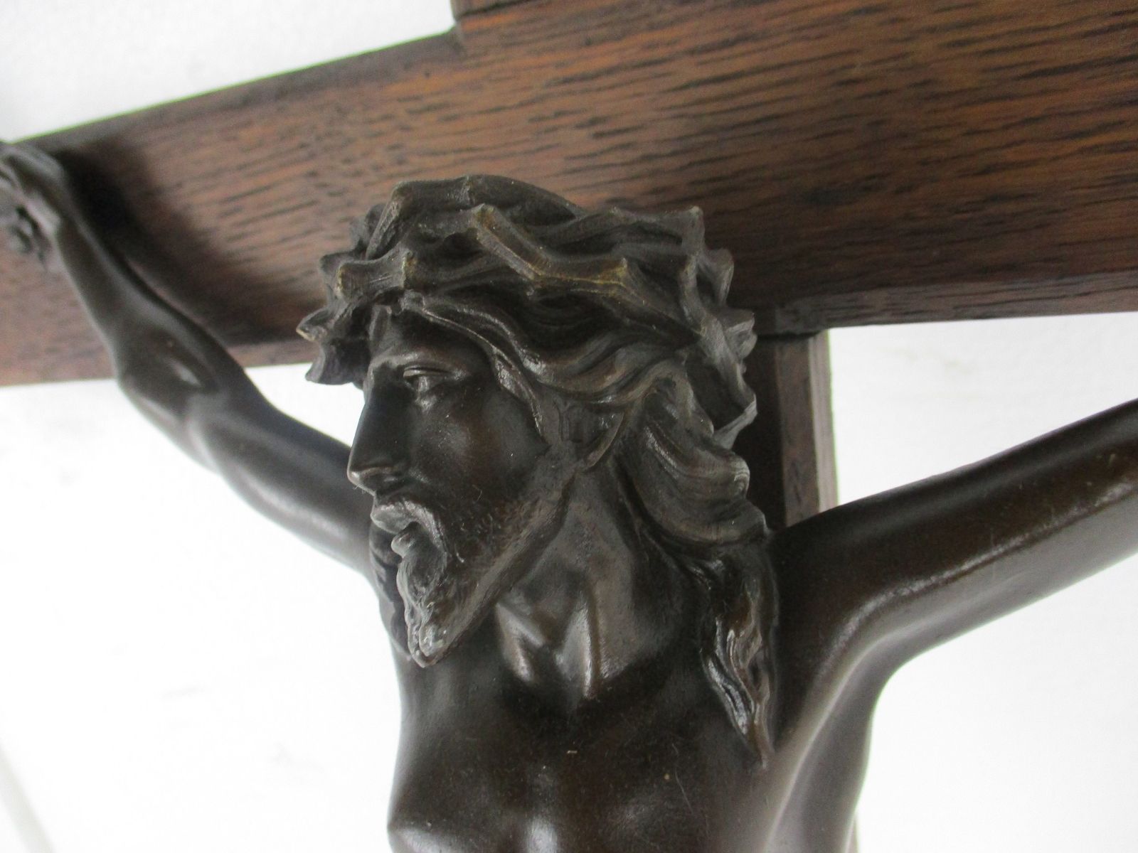 Large French Oak Hanging Church Crucifix Cross Jesus Christ Bronze Stunning Art photo vinterior