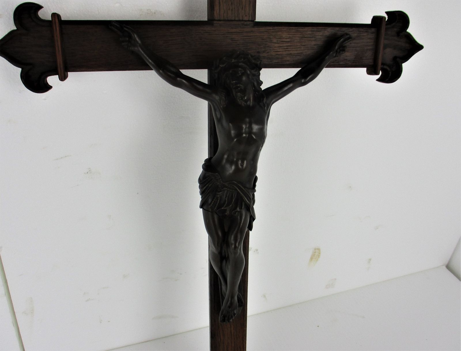 Large French Oak Hanging Church Crucifix Cross Jesus Christ Bronze Stunning Art photo vintage
