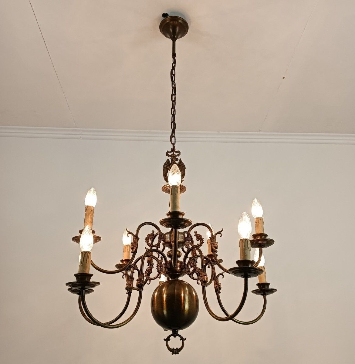 Double Flemish Dutch Chandelier Brass 10 Lights Fish Farmhouse Barn Style Vintag photo furniture