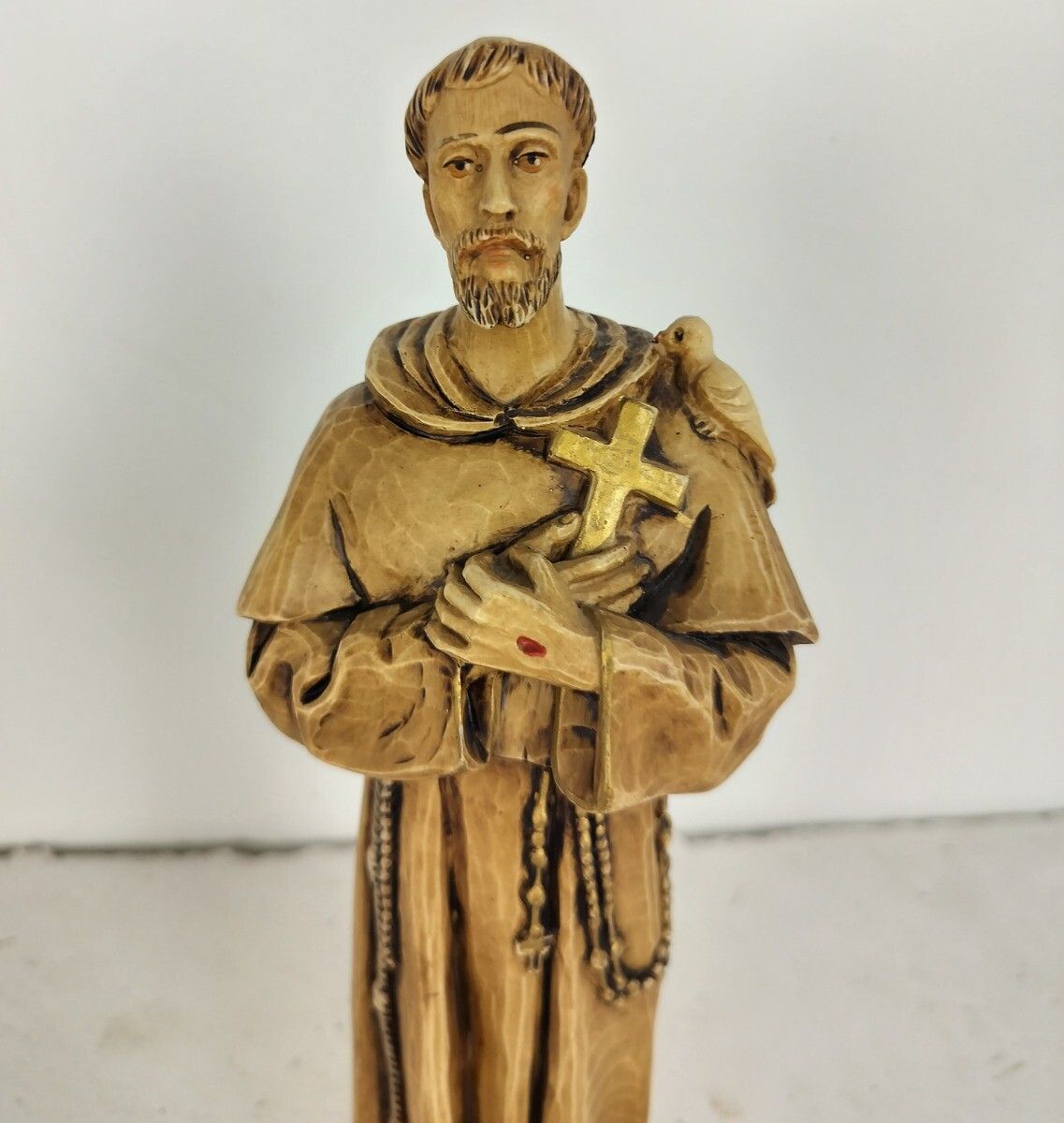 Statue Figurine Saint Francis Of  Assisi Surrounded By Birds Resin Vintage Lovel photo for sale