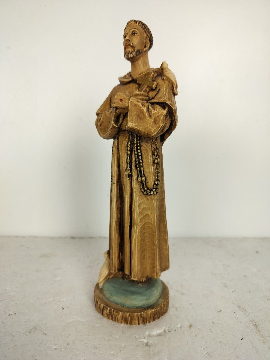 Statue Figurine Saint Francis Of  Assisi Surrounded By Birds Resin Vintage Lovel photo Home Decor