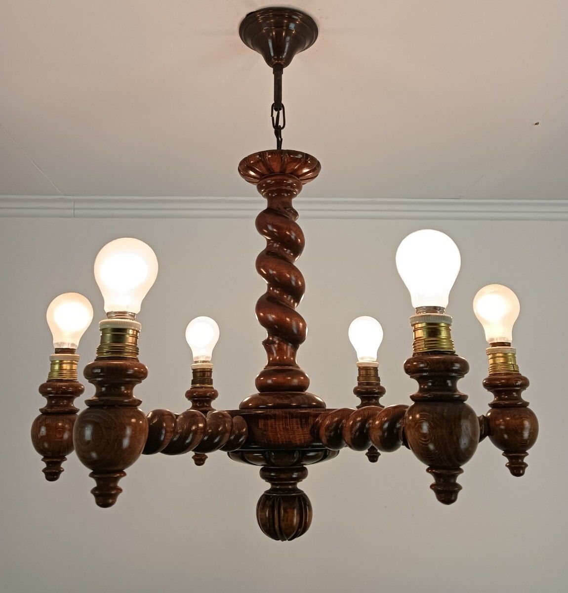 photo furniture Barley Twist Twisted Wooden Wood Chandelier Gorgeously Carved 6 Lights Arm Farmh