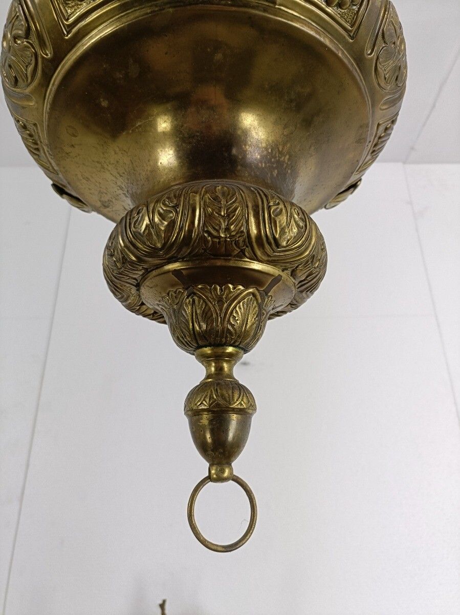 Antique French Brass  Neo Gothic Sanctuary Lamp Church Ornate Htf photo furniture