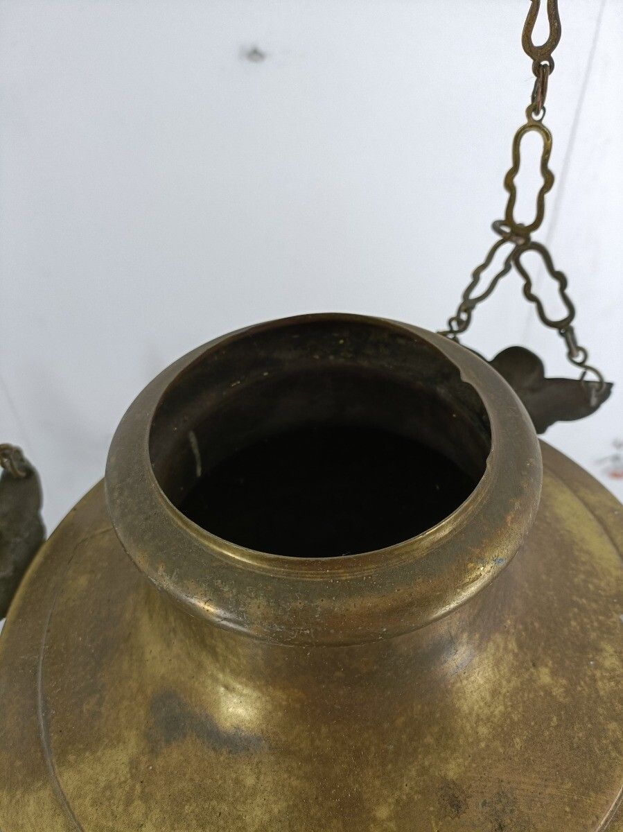 Antique French Brass  Neo Gothic Sanctuary Lamp Church Ornate Htf photo vinterior