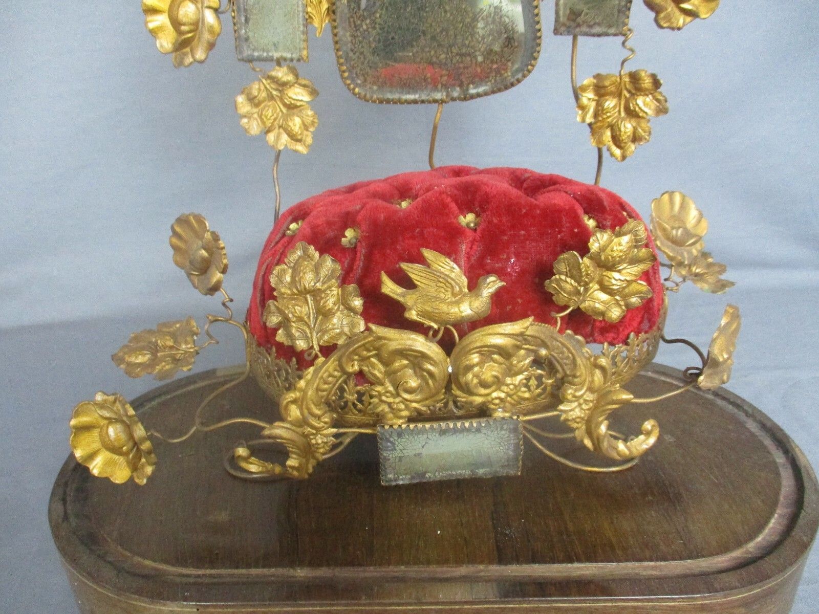 Oval Antique 1800 Victorian French Bridal Wedding Dome Gold Gilt Leafs  Ormolu photo 556.0