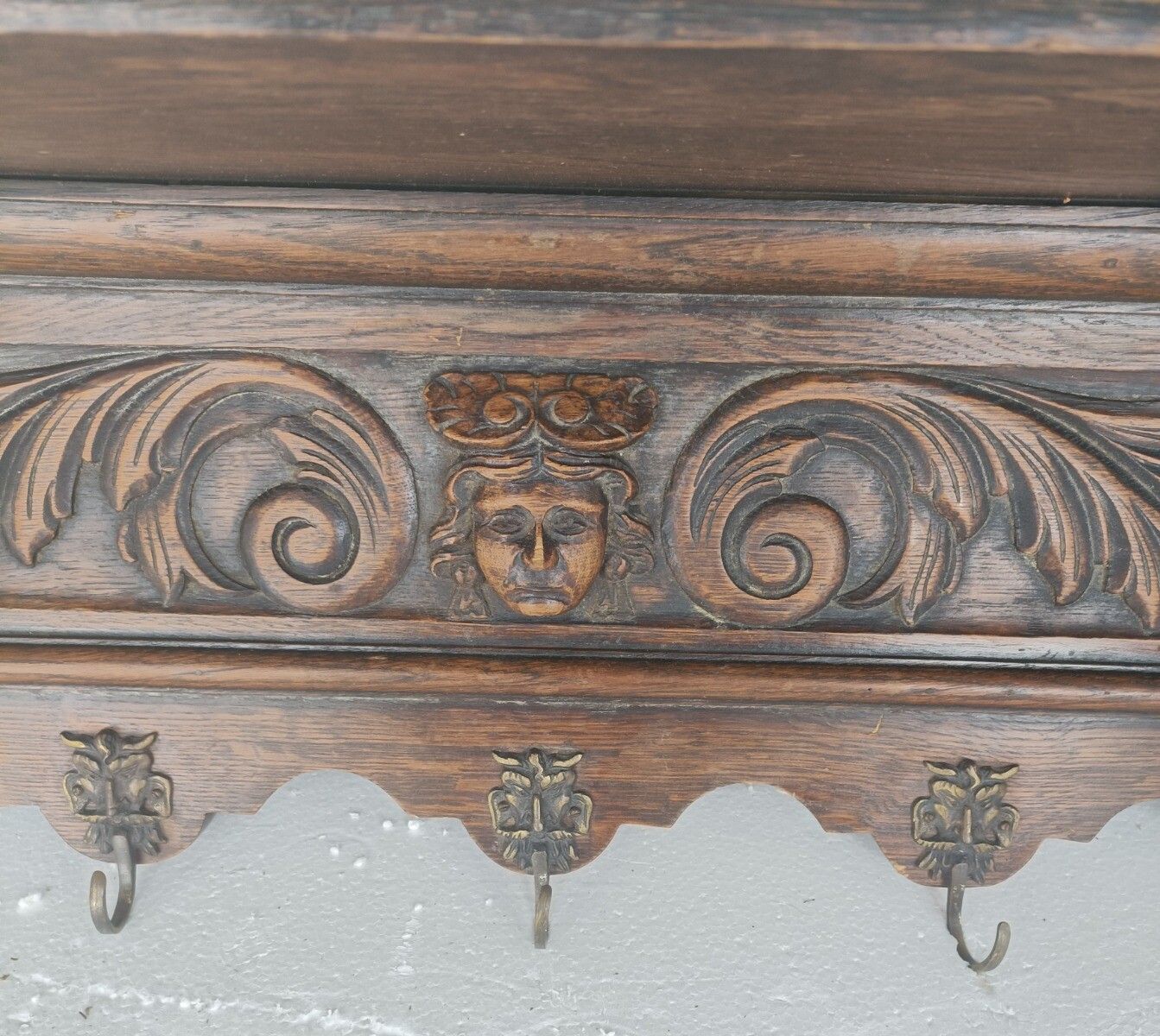 Hand Carved Wood Coat Hat Kitchen Hallway Rack Antique  Breton Style Figurines W photo Furniture