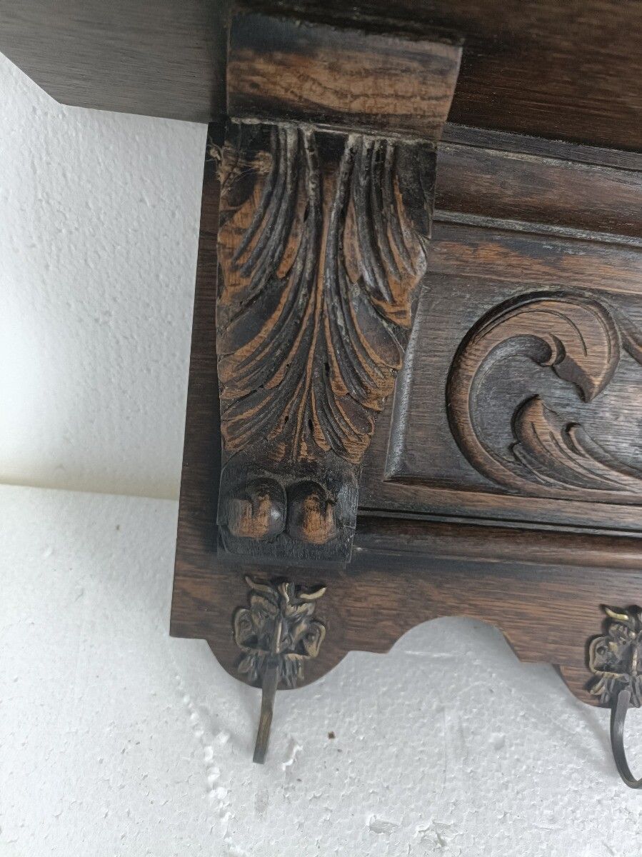 Furniture Hand Carved Wood Coat Hat Kitchen Hallway Rack Antique  Breton Style Figurines W photo