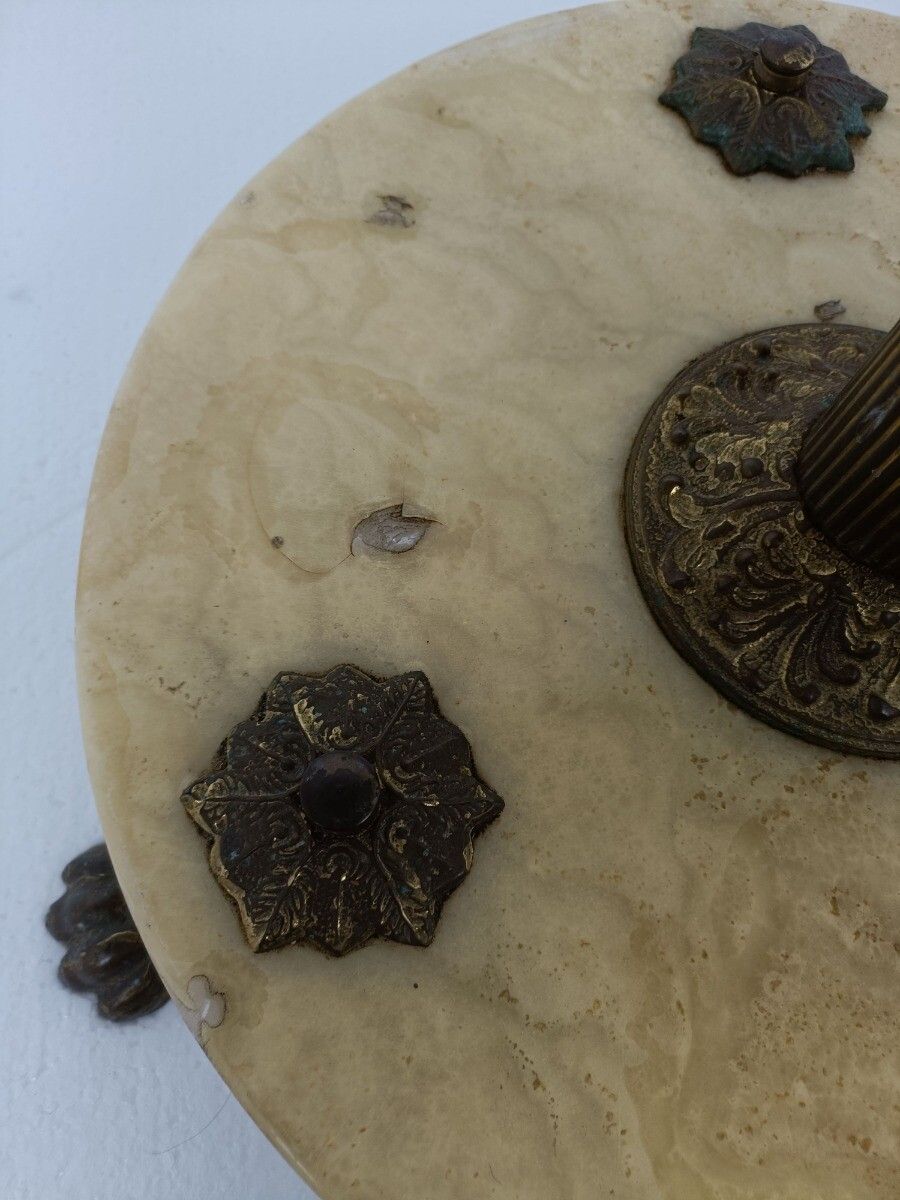 photo for sale Mid Century Modern Cast Brass Hall Tree Coat Hat Rack Marble Base Eyecatcher Pin