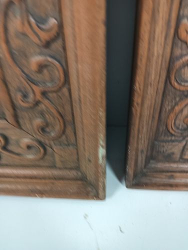 Antique Couple Of Door Panels Cabinet Carved Wood Inlay Beautiful Architectural photo for sale