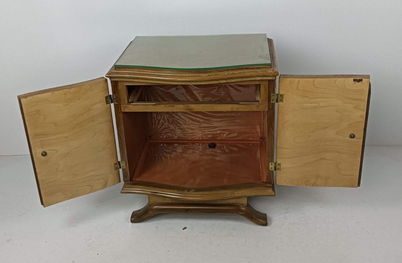 Art Deco Nightstand End Table Cabinet Inlay Marquetry Wood Glass Top Antique Lov photo 566.0