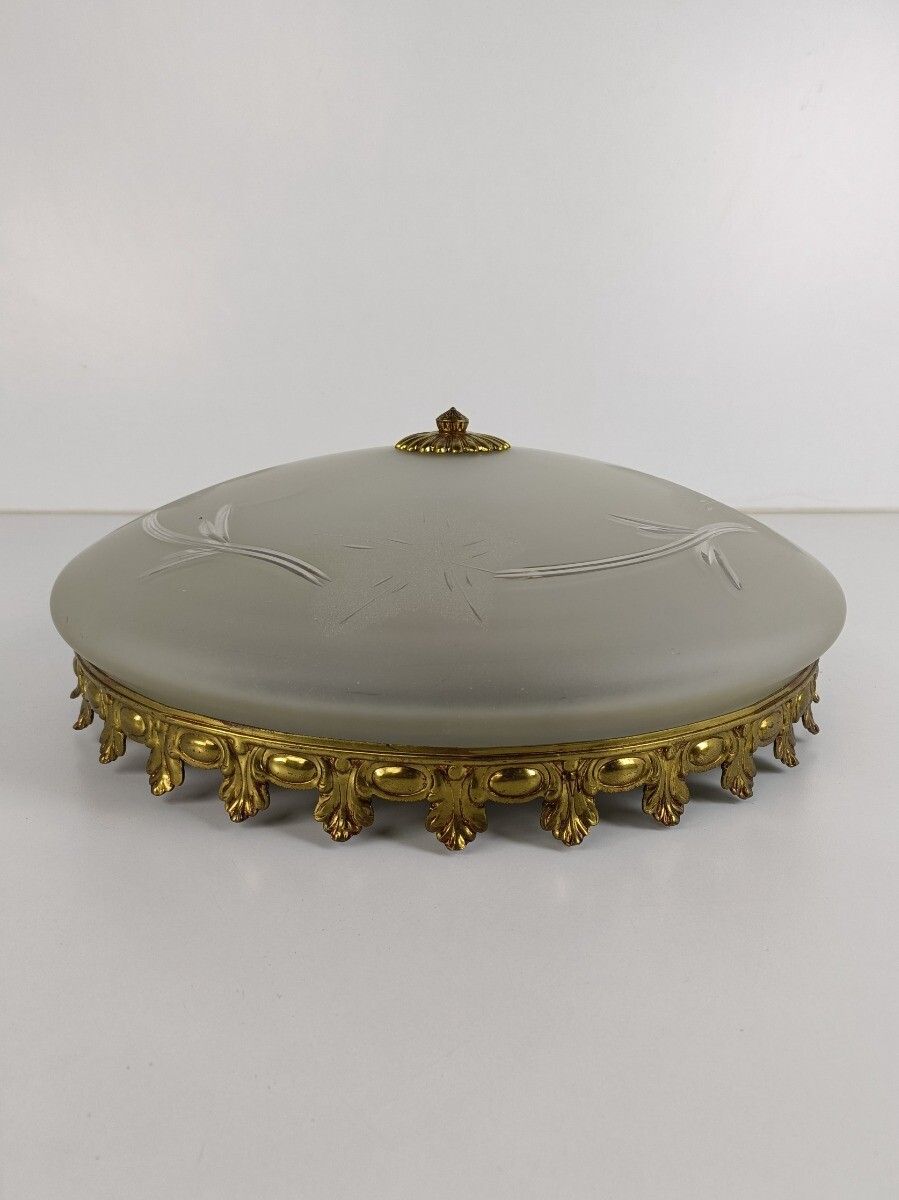 Gorgeous French Ceiling Lamp Fixture Plafonniere Ornate  Flower On Shade photo 283.0