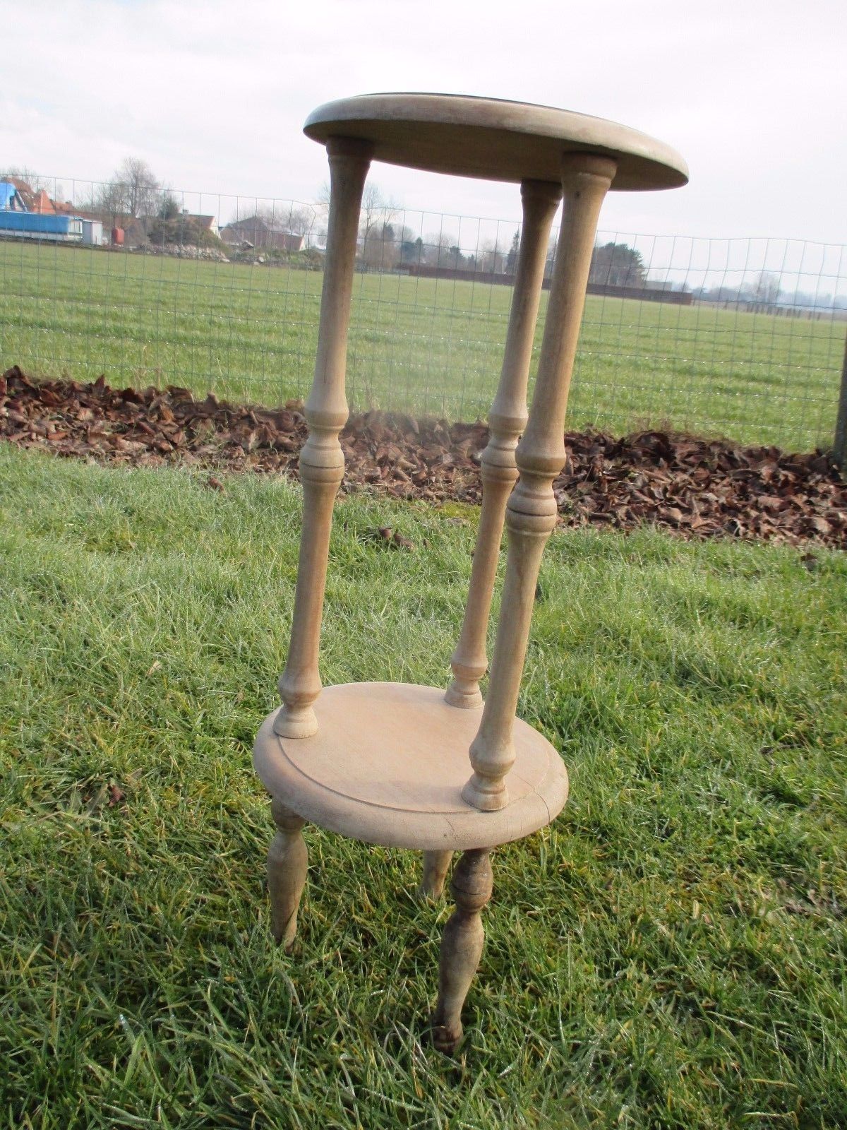 Carved Wood  2 Tier  Pedestal Table Plant Stand Side Table 25.59" photo vinterior