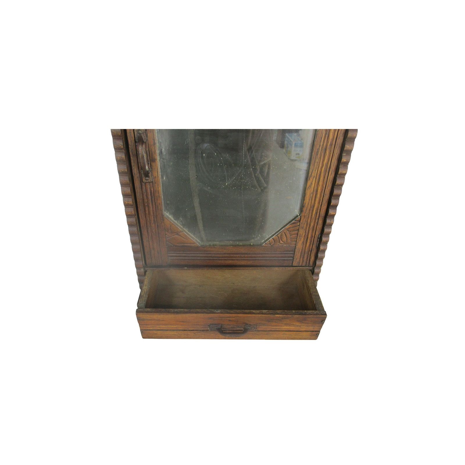 Vintage Ornate Wooden Kitchen Apothecary Wall Cabinet Mirror Pediment Lovely photo 198.0