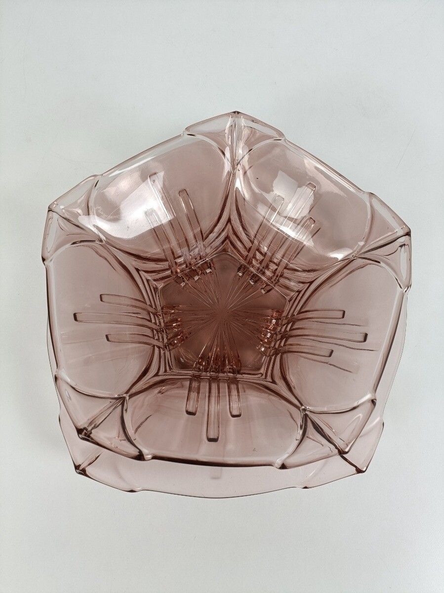 Art Deco Bowl Dish Centerpiece Basket With Serving Tray Art Glass Pink Val Sain photo Home Decor