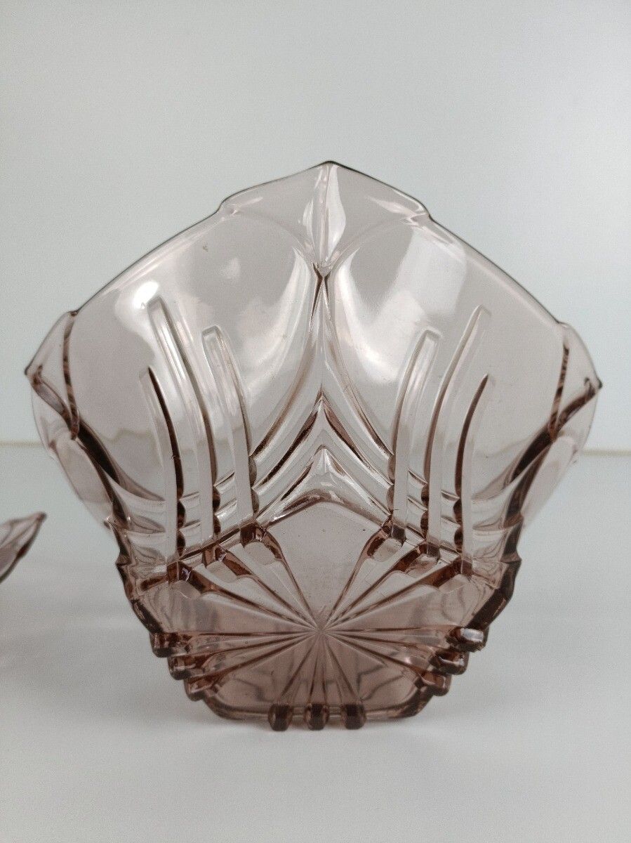 Art Deco Bowl Dish Centerpiece Basket With Serving Tray Art Glass Pink Val Sain photo vintage