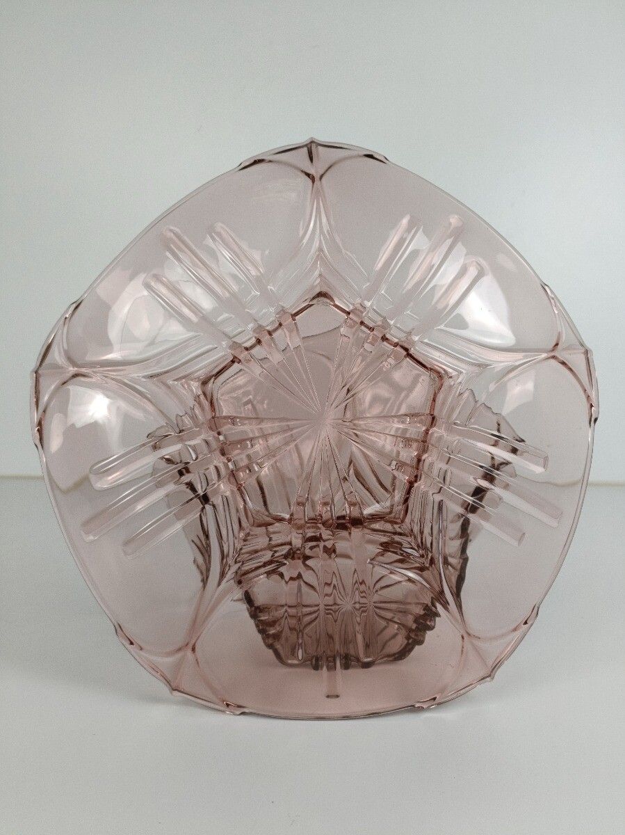 photo furniture Art Deco Bowl Dish Centerpiece Basket With Serving Tray Art Glass Pink Val Sain