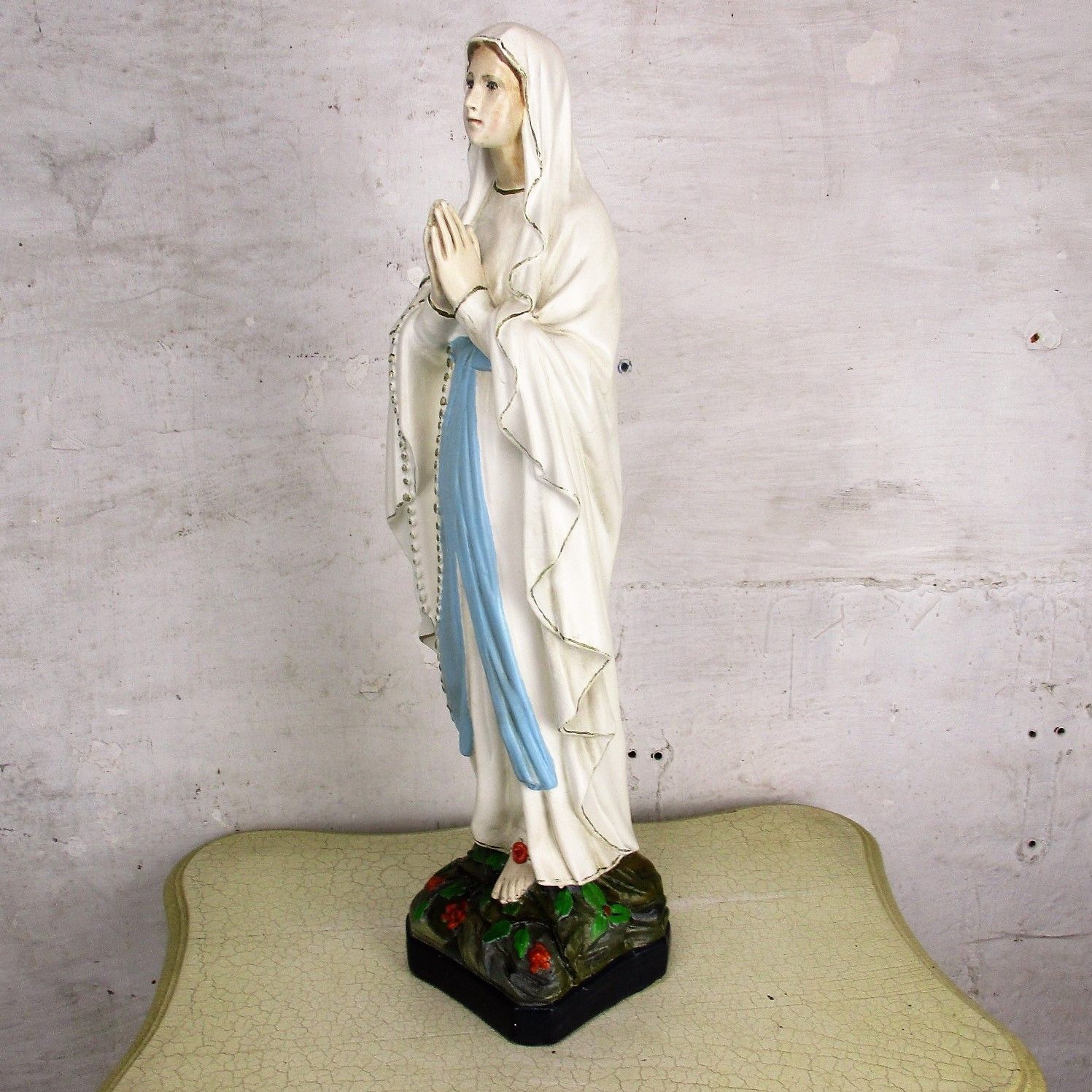 Xl Virgin Mary Madonna Our Lady Of Lourdes Plaster Statue Chapel  French 26.37" photo vinterior