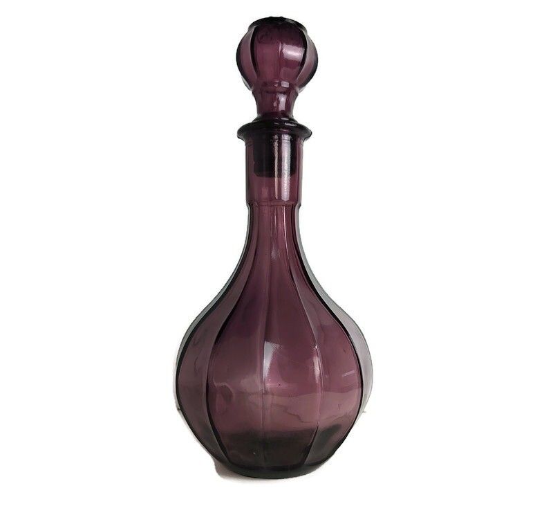 Stunning Amethyst Purple Lidded Bottle Vintage Decorative Art Glass