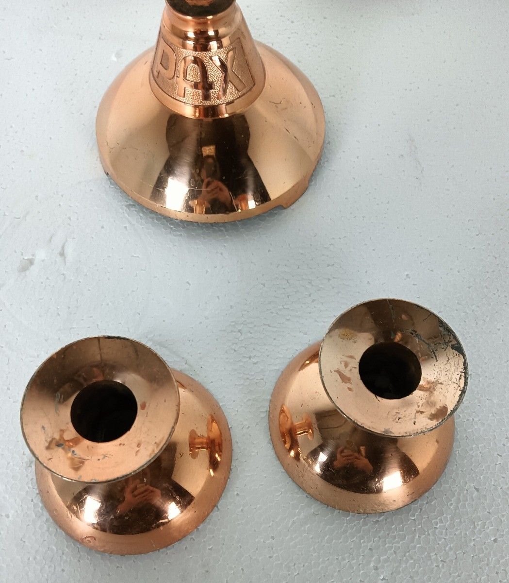 3 Piece  Altar Set Crucifix Candle Holders  Candle Sticks Faux Marble Copper Loo photo 141.0