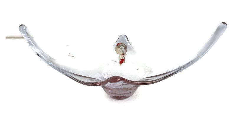 Val St Lambert Belgium Bowl Dish Centerpiece Light  Purple Art Glass Vintage Lar