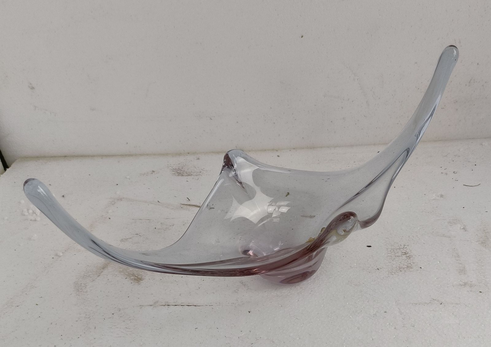 Val St Lambert Belgium Bowl Dish Centerpiece Light  Purple Art Glass Vintage Lar photo for sale