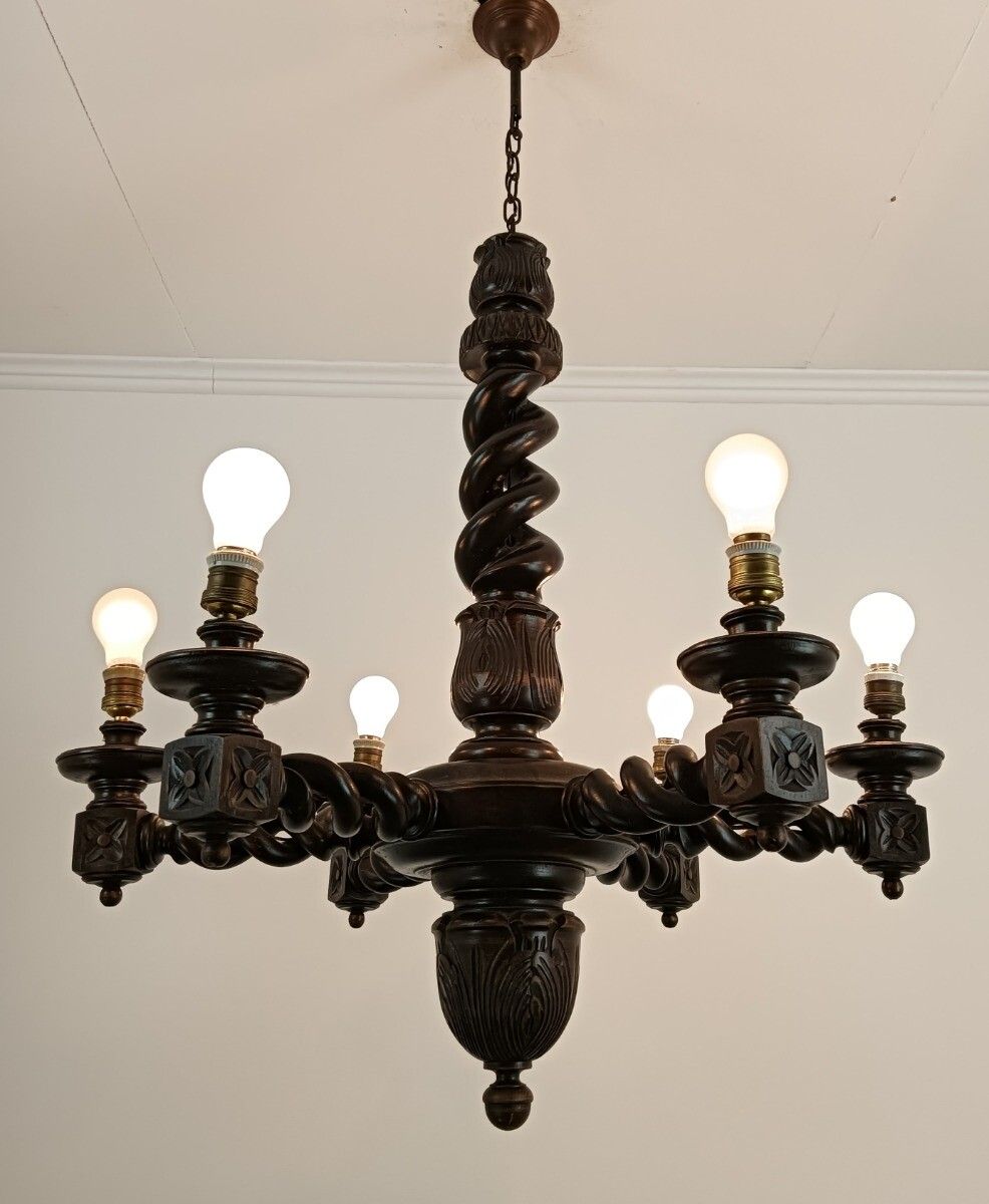 Open Barley Twist Twisted Wooden Wood Chandelier 6 Lights Gorgeous Farmhouse Sty photo 849.0