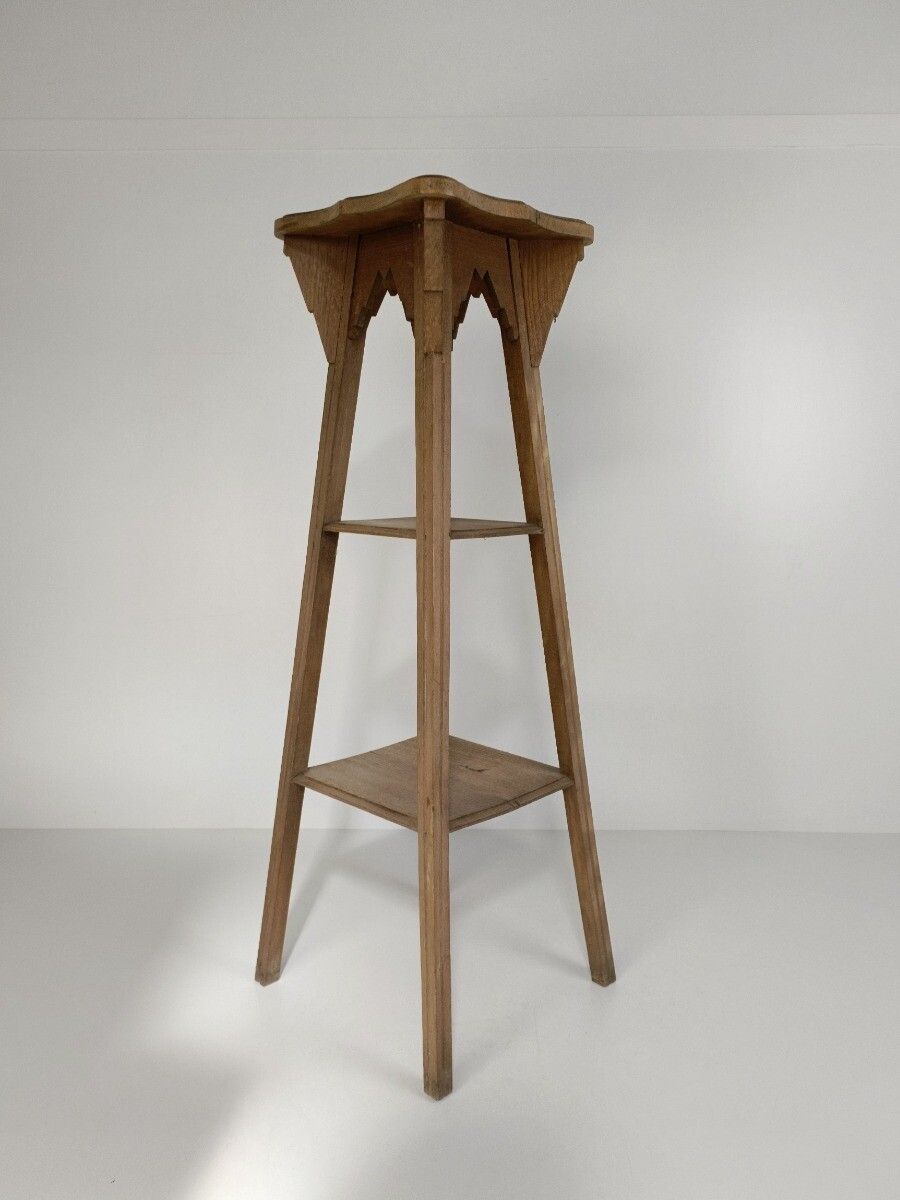 Antique Art Nouveau Pedestal 3 Tier Carved Wood, Plant Stand Side Table, Bonsai photo for sale