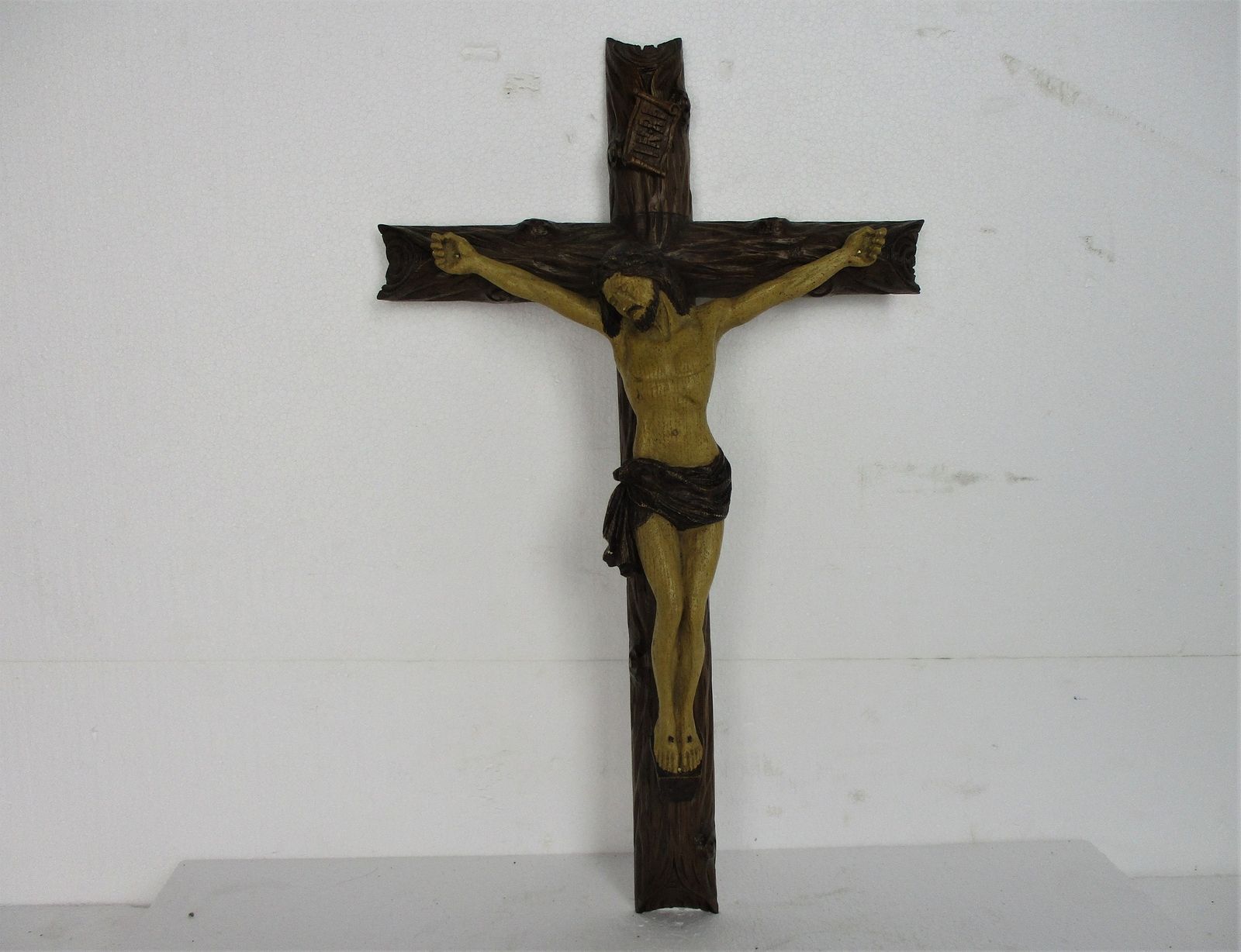 Hanging Crucifix Cross Corpus Christi Jesus Christ Hand Carved Ornate Wood Gorge photo furniture