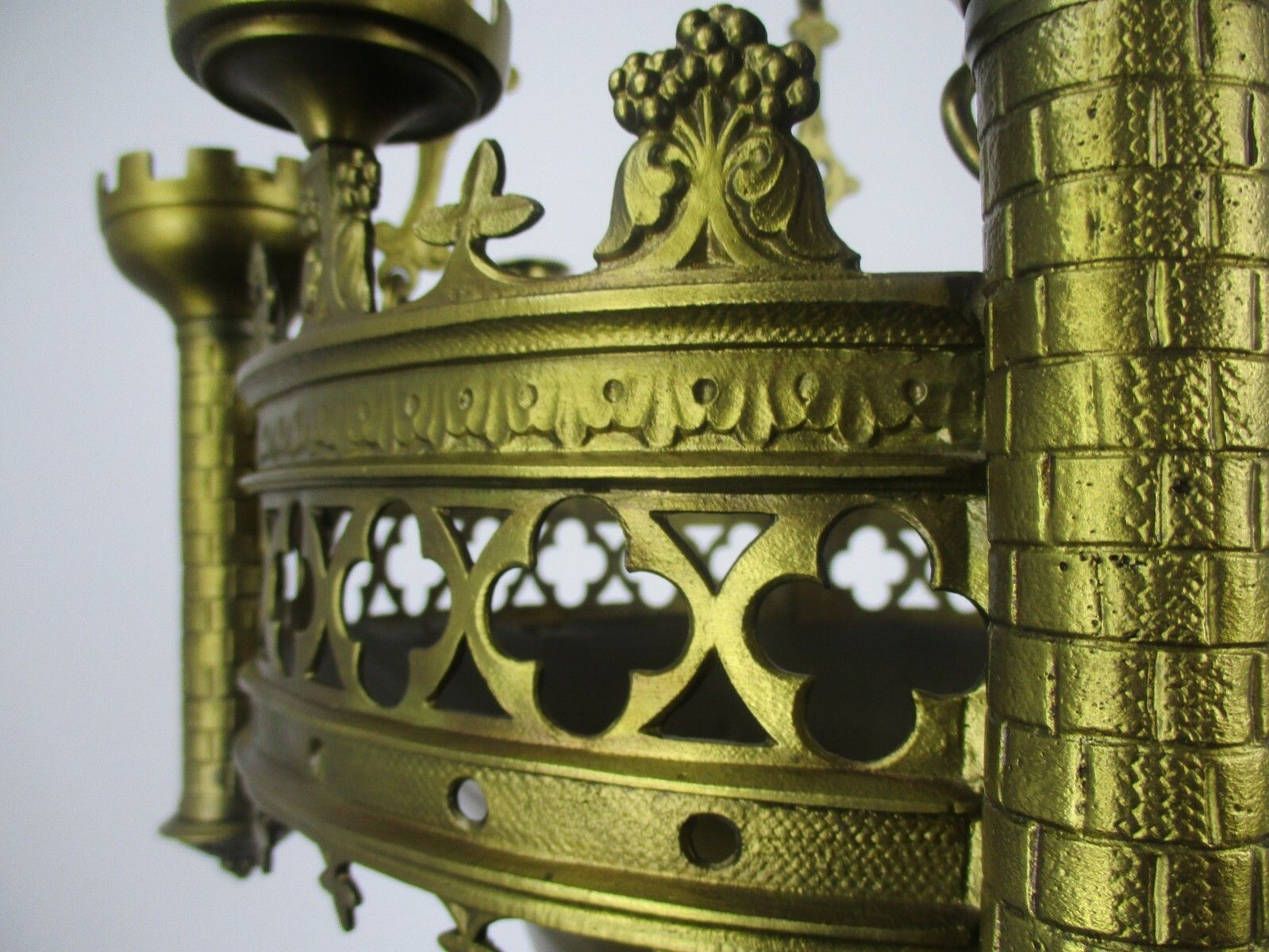 Gothic Castle Chandelier With Candles Bronze & Copper Not Electrified Antique photo for sale