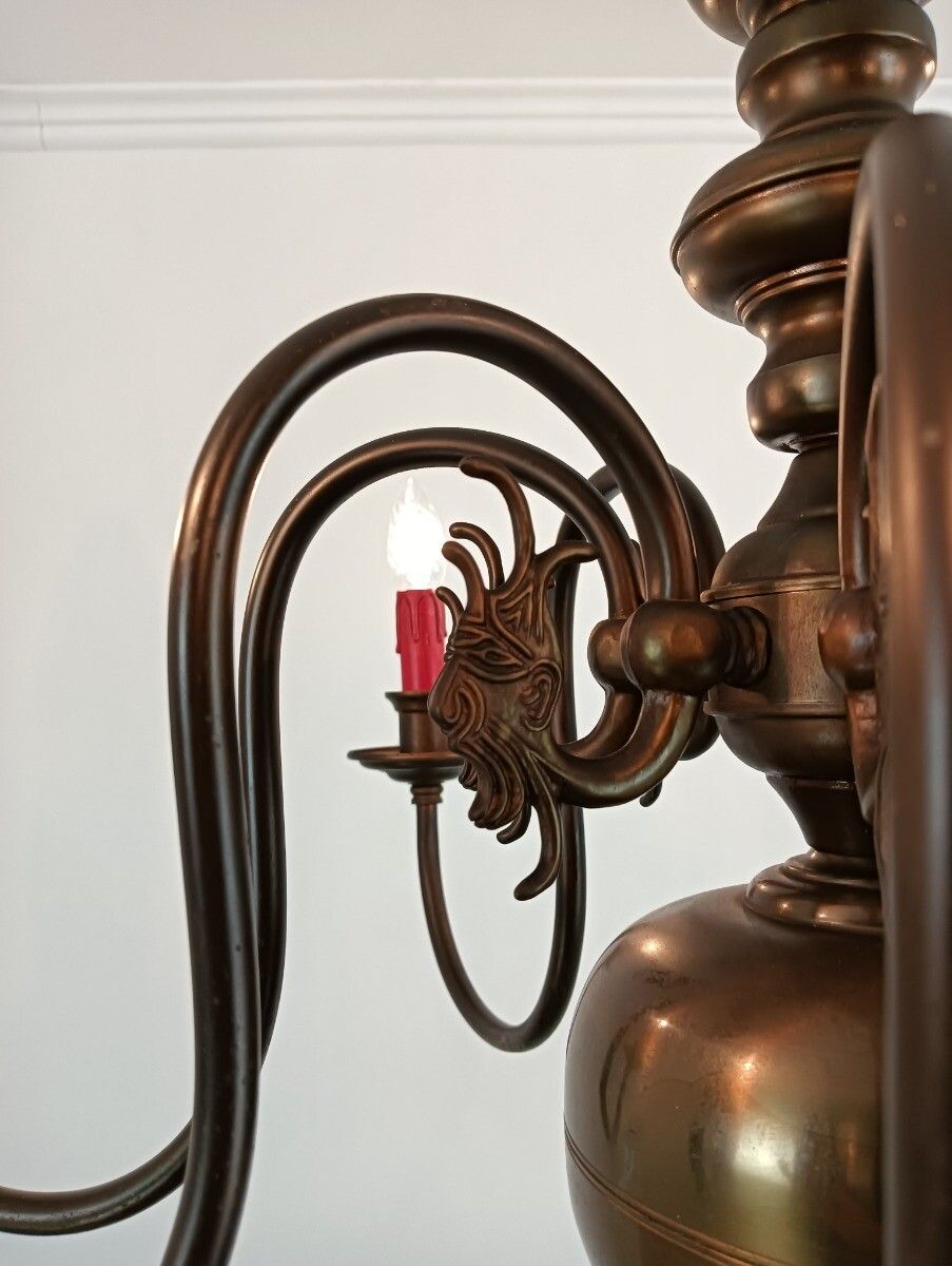 photo for sale Flemish Dutch  Chandelier 8 Arms Lights Brass  Heroic Eagles Vintage Farmhouse S