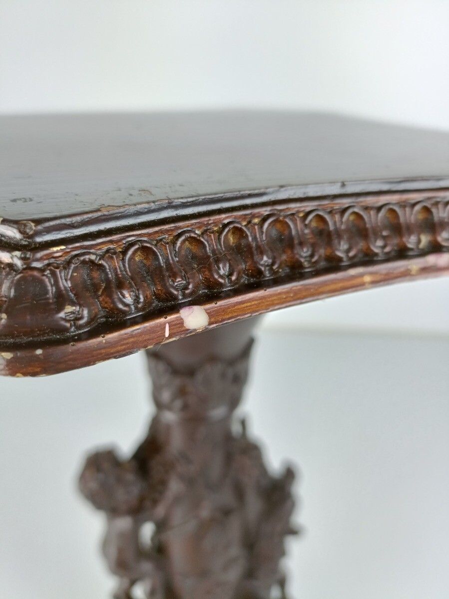 photo furniture Ornate Vintage Resin Plant Stand Pedestal Side Table Putti Playing Faux Wood Far