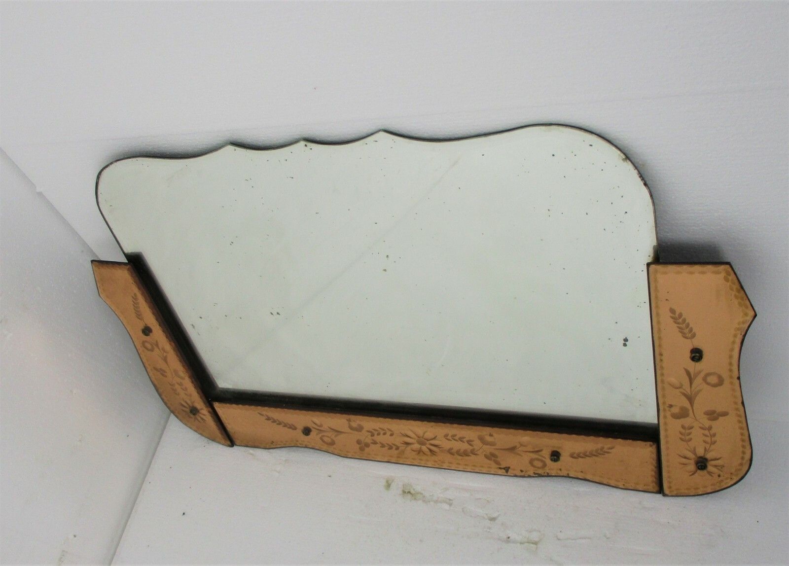 Art Nouveau Mirror Pink Edges  Venetian Ornate Cut To Clear Glass Art Deco photo for sale