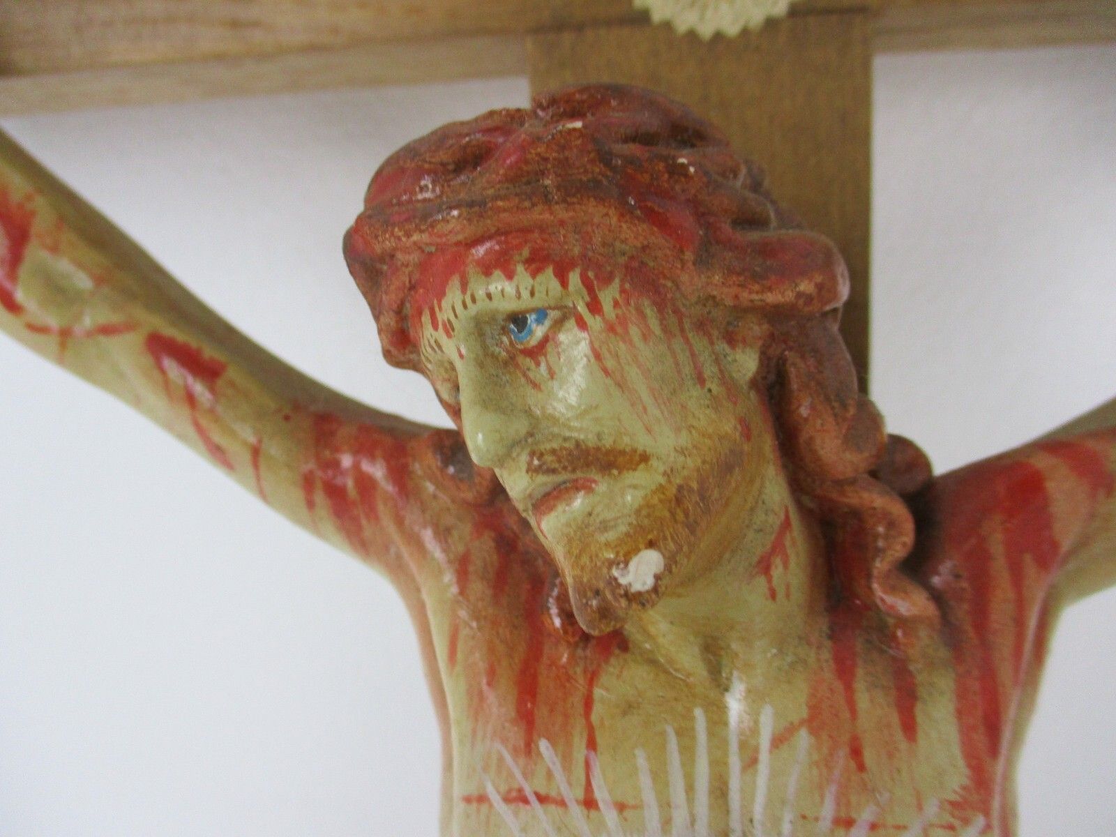 Xl Wood Hanging Church Crucifix Plaster Corpus Dramatic Holy Heart Germany photo vinterior