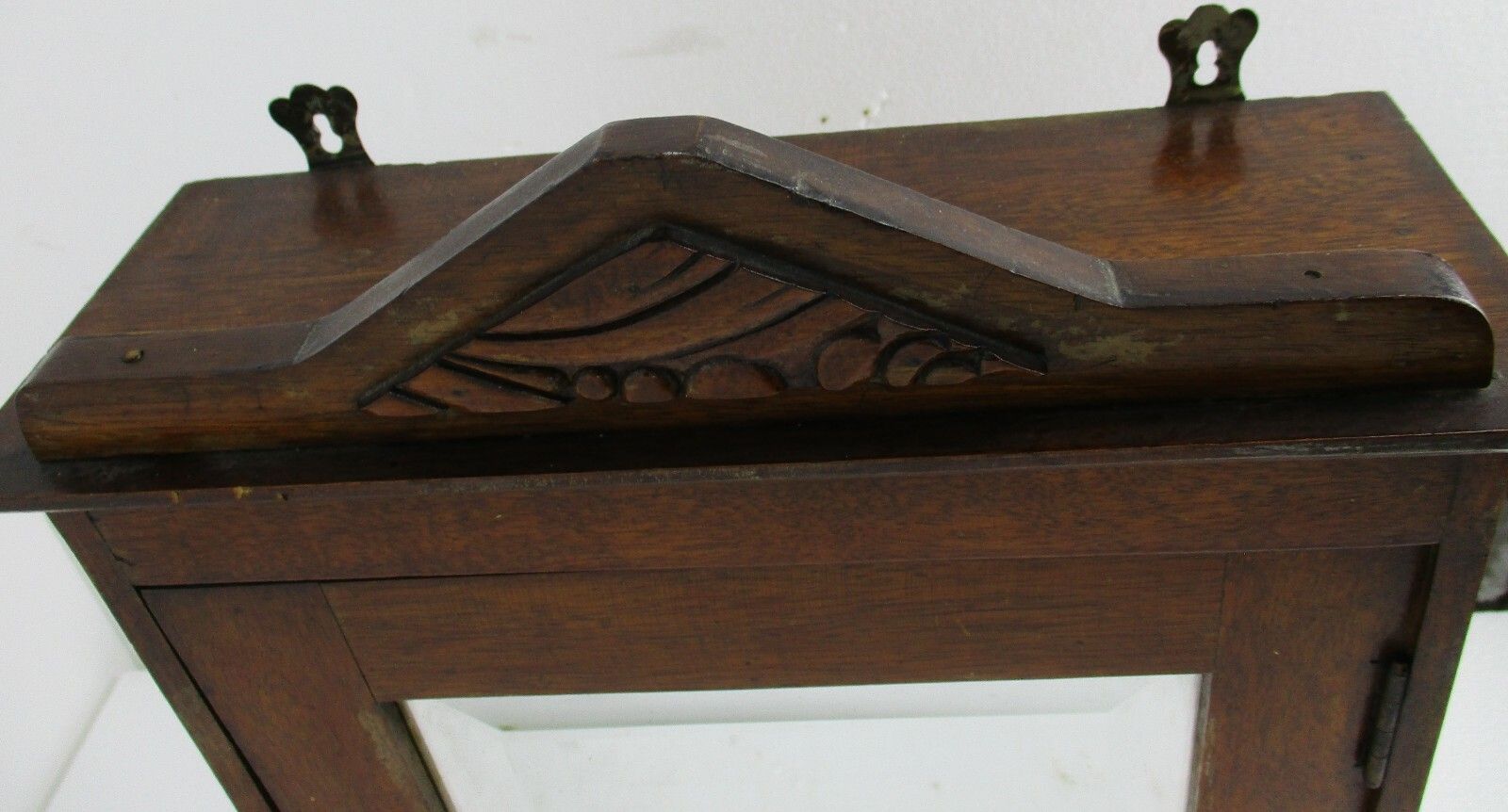 Kitchen Medicine Apothecary  Bathroom Cabinet Beveled Glass Ornate Carved Wood photo for sale
