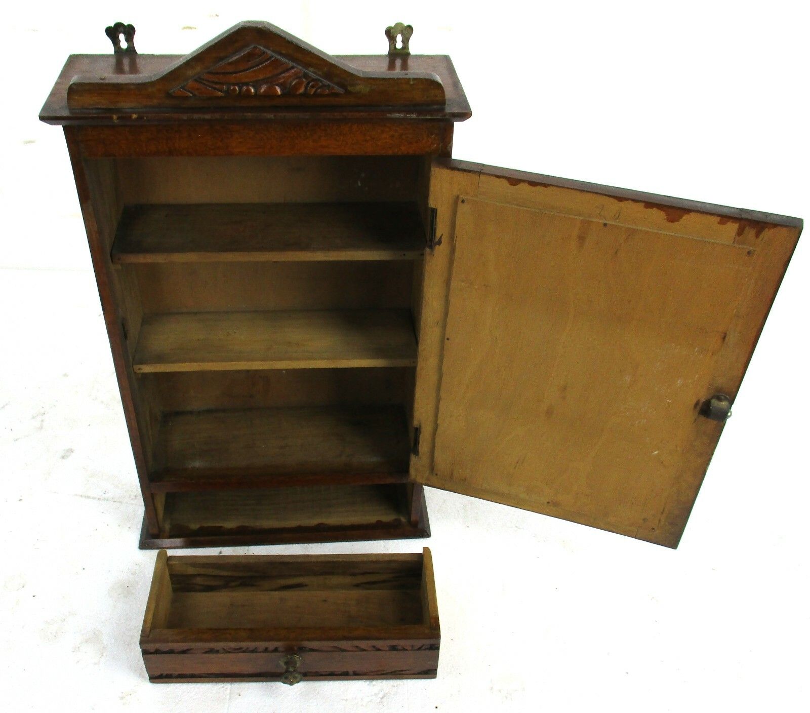Kitchen Medicine Apothecary  Bathroom Cabinet Beveled Glass Ornate Carved Wood photo vinterior