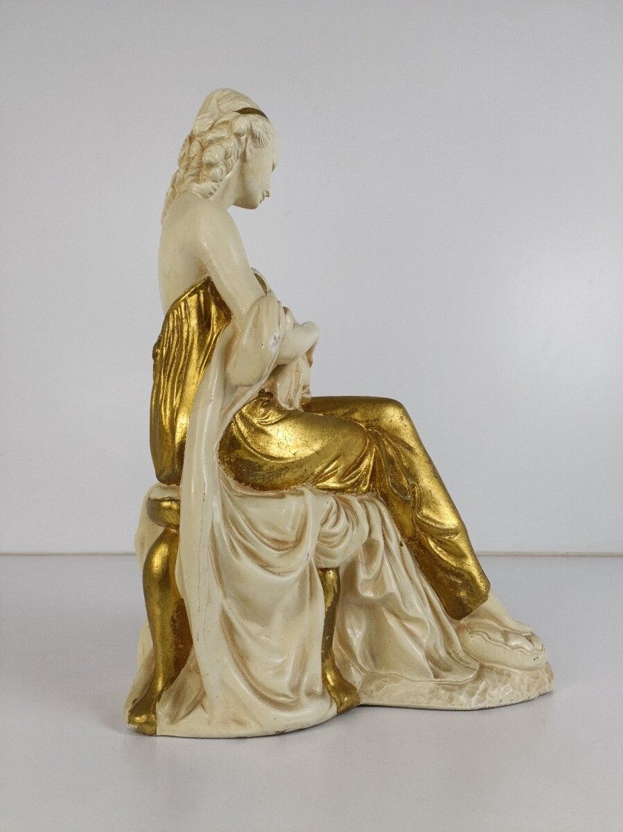 Statue Figurine Sculpture Gold Gilded White Plaster Mother With Child Gorgeous T photo vinterior