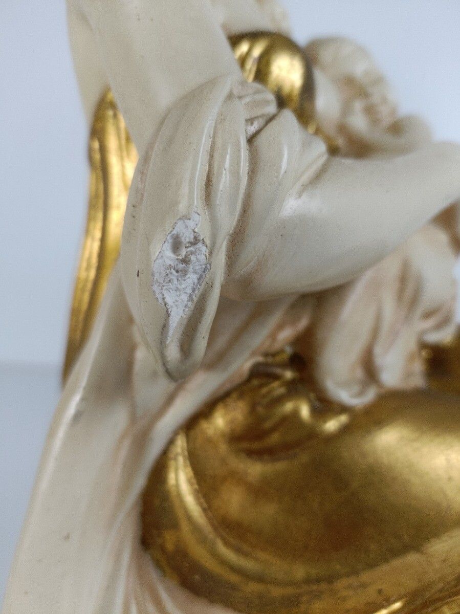 Statue Figurine Sculpture Gold Gilded White Plaster Mother With Child Gorgeous T photo buy