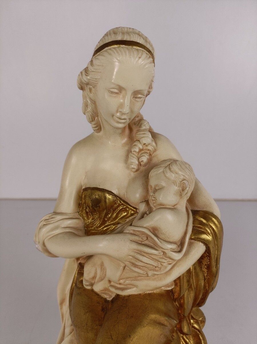 photo furniture Statue Figurine Sculpture Gold Gilded White Plaster Mother With Child Gorgeous T