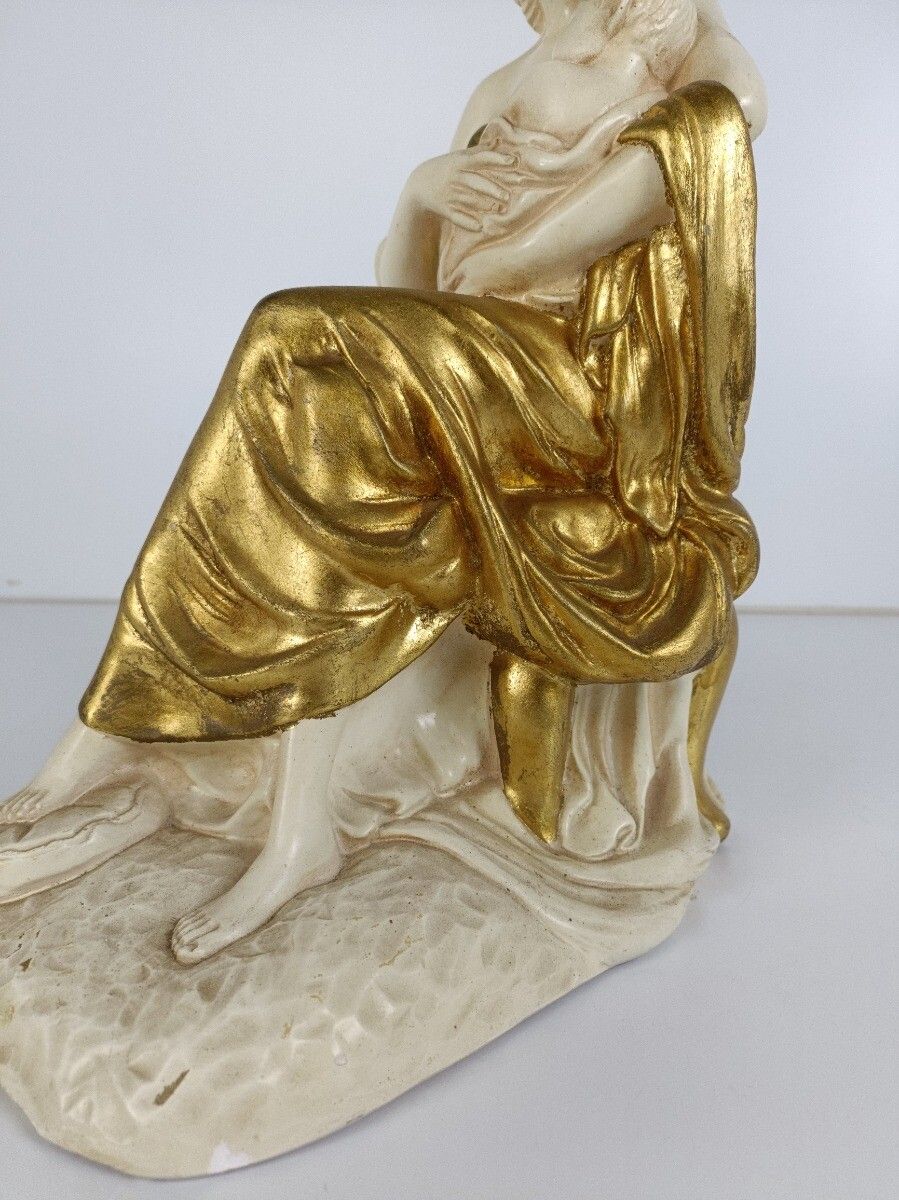 photo for sale Statue Figurine Sculpture Gold Gilded White Plaster Mother With Child Gorgeous T