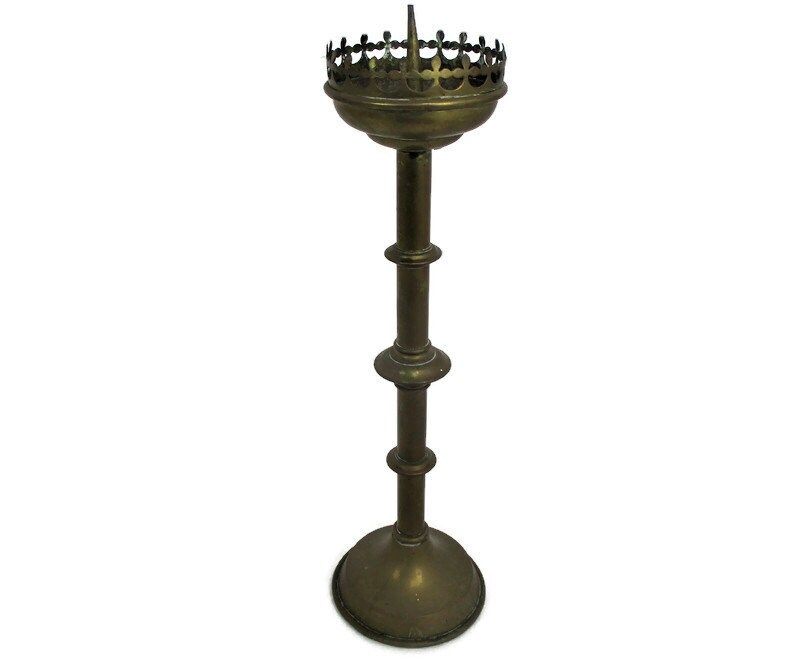 Antique Candle Holder Candle Stick Church  Chapel Altar Monastery Brass 24.4&Quo